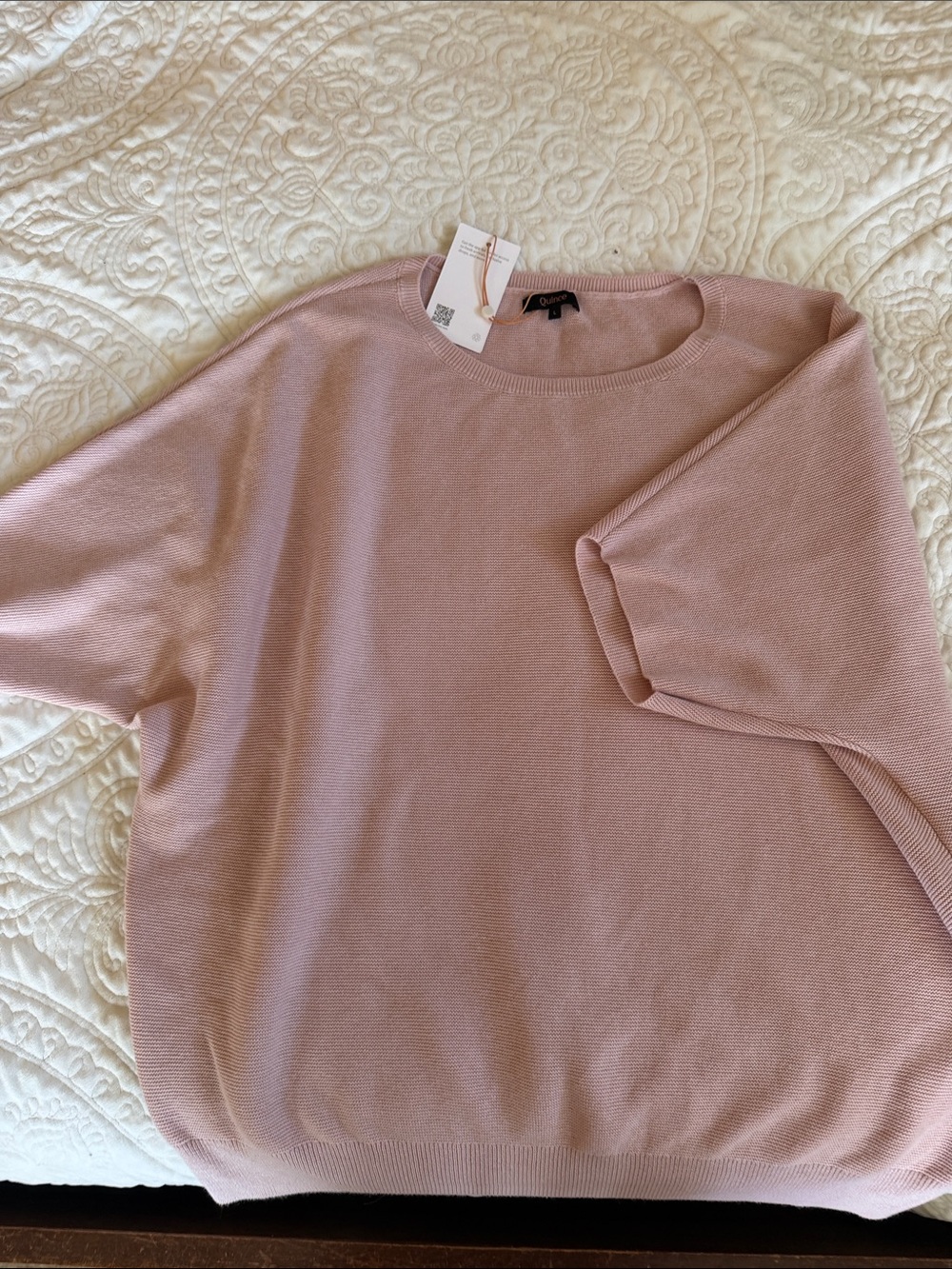 Quince Dusty Rose Crewneck Short Sleeve Sweater